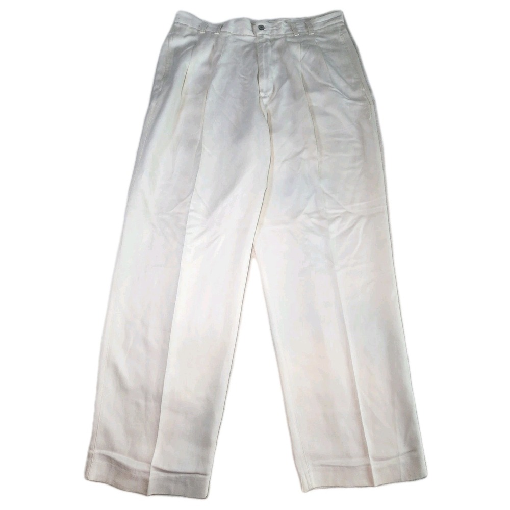 CARIBBEAN Chino Pants Mens‎ 38x31 Ivory Linen Silk Beach Casual Preppy Pleated